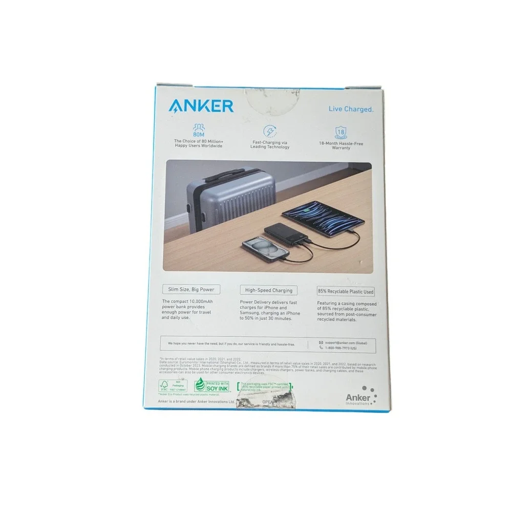 Q4O Anker 10,000 mAh 22.5W Digital Display Pocket-size Power Boost Power‎ Bank